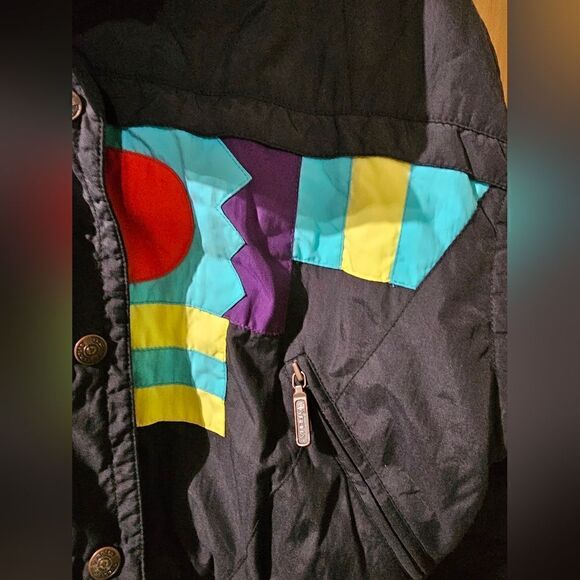 TYROLIA Women’s Vintage 80s 90s Ski Jacket Coat Black Aztec Peplum - Size 10 - Picture 6 of 11
